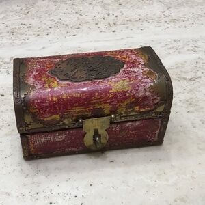 Vintage Miniature Wooden & Brass Treasure Trunk